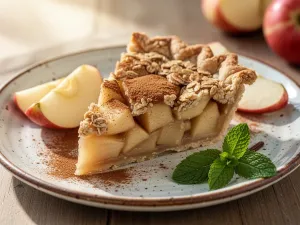 Apetyczny kawałek fit chlebka bananowego z orzechami i miodem na ceramicznym talerzu.